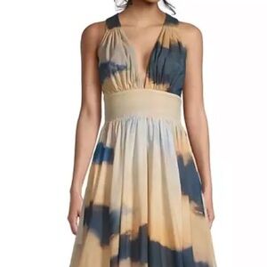 Tracy Reese Sleeveless Maxi Dress in Beige and Navy Blue